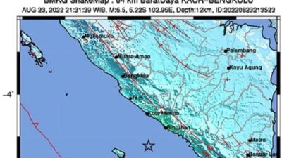 Senin Dini Hari, Bengkulu Utara Diguncang Gempa Magnitudo 4,9